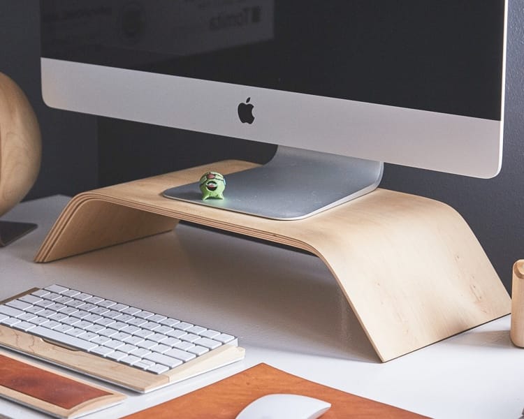 desk with computer and keyboard